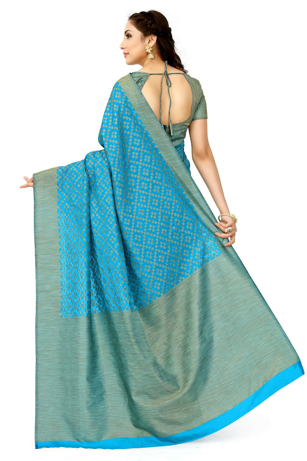 Mimosa Women's Patola Art Silk Turquoise Blue Saree