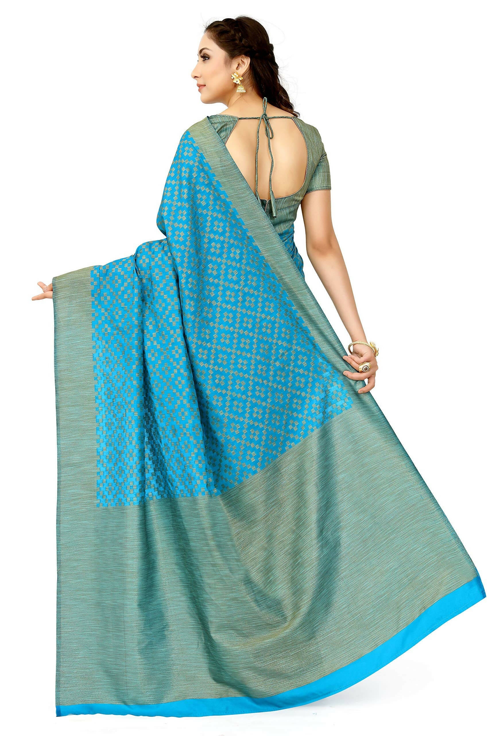 Mimosa Women's Patola Art Silk Turquoise Blue Saree