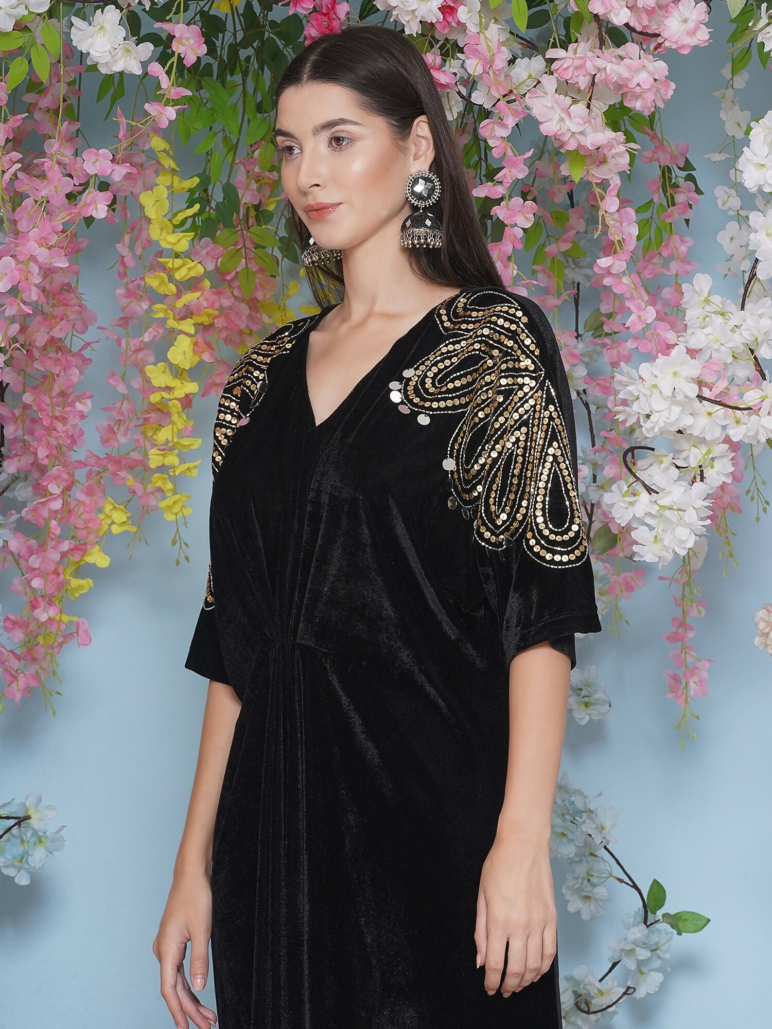 Joban Fashion Black Hand Embellished Velvet Set