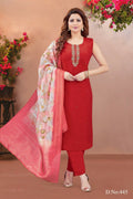 Joban Fashion Women Soft Silk Red Round Neck Emroidery Kurta Set