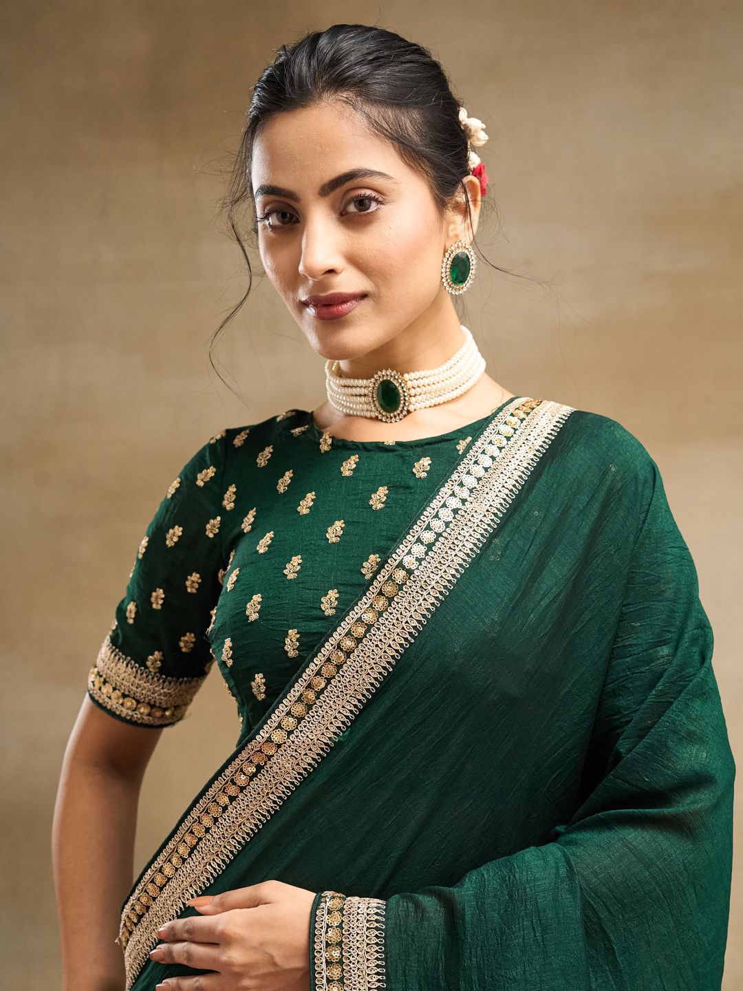 kasee Solid Embroidered Pure Silk Saree