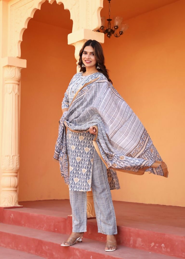 Alvano Alvano Women's 3Pcs Straight Kurti Set Printed Rayon