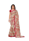 Red Georgette Zari Jacquard Embroidered Border With Mirror Work Saree With Unstitched Blouse Piece - Norita Zaina