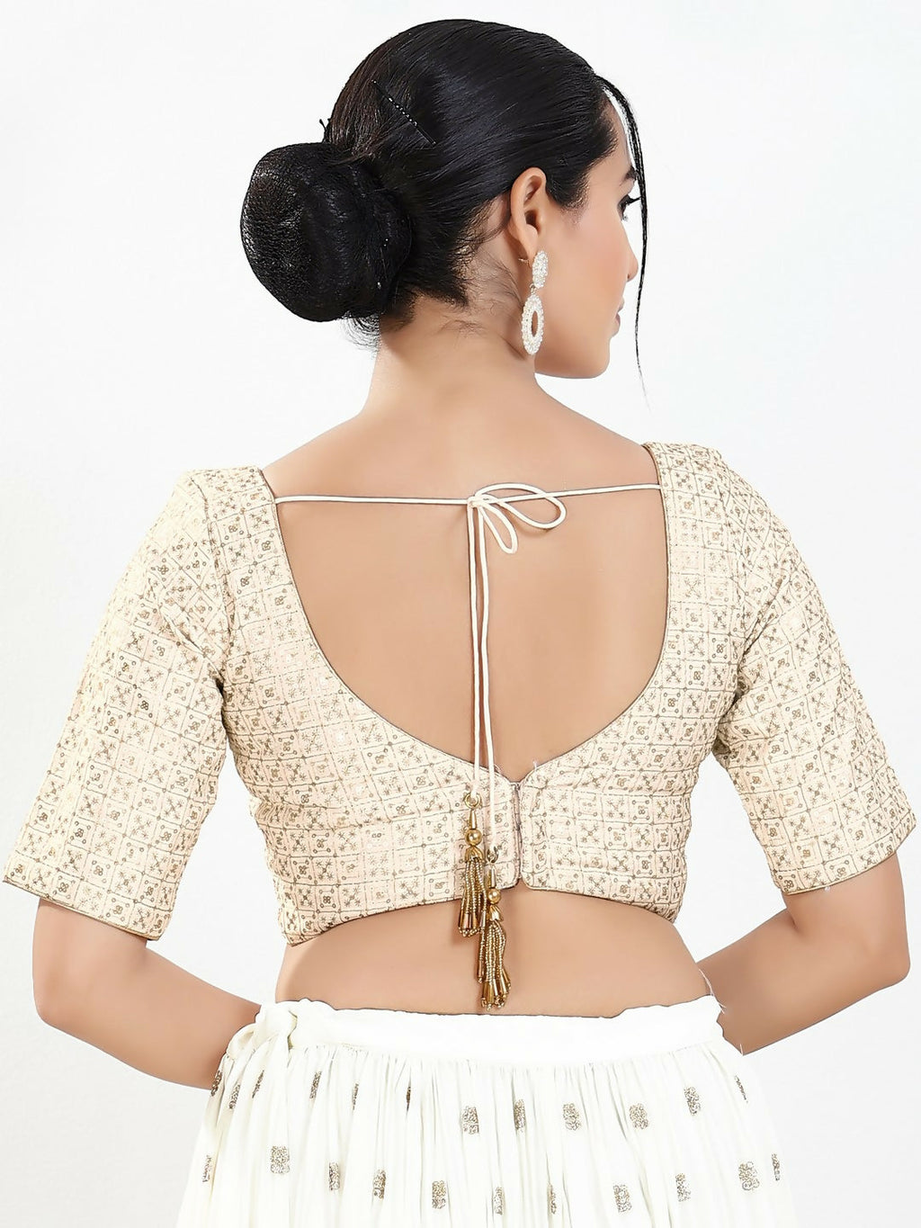 Joban Fashion Off White Silk Padded Blouse With Sweetheart Neck Elbow Sleeves