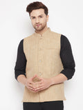 Even Apparels Beige Linen Men Woven Nehru Jacket LN719