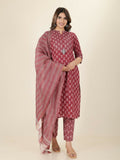 Aramya Straight Soft Cotton Block Print Women's Kurta Set - Pink