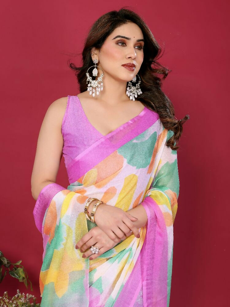PR Fashion Purple Moss Chiffon Printed Saree