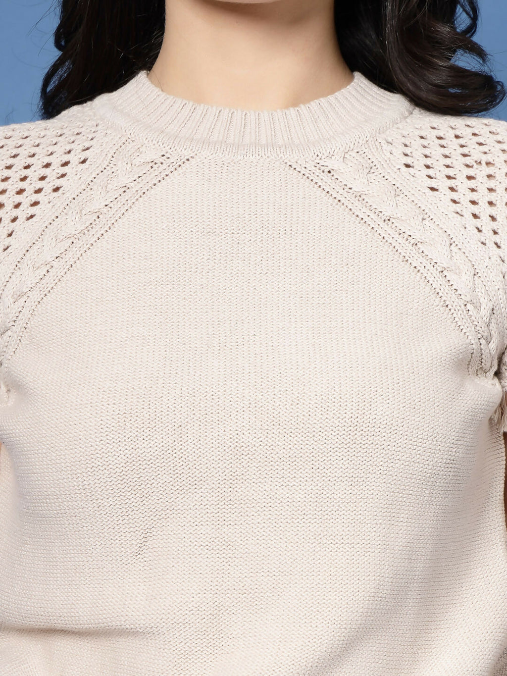 Women Winter Beige Cotton Pullover - Wool Trees