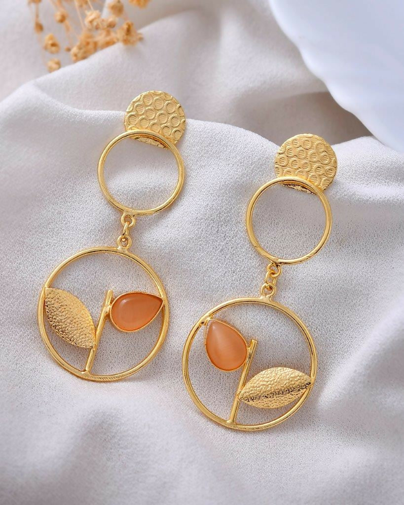VOJ One Gram Gold-Polished Round Shaped Drop Earrings