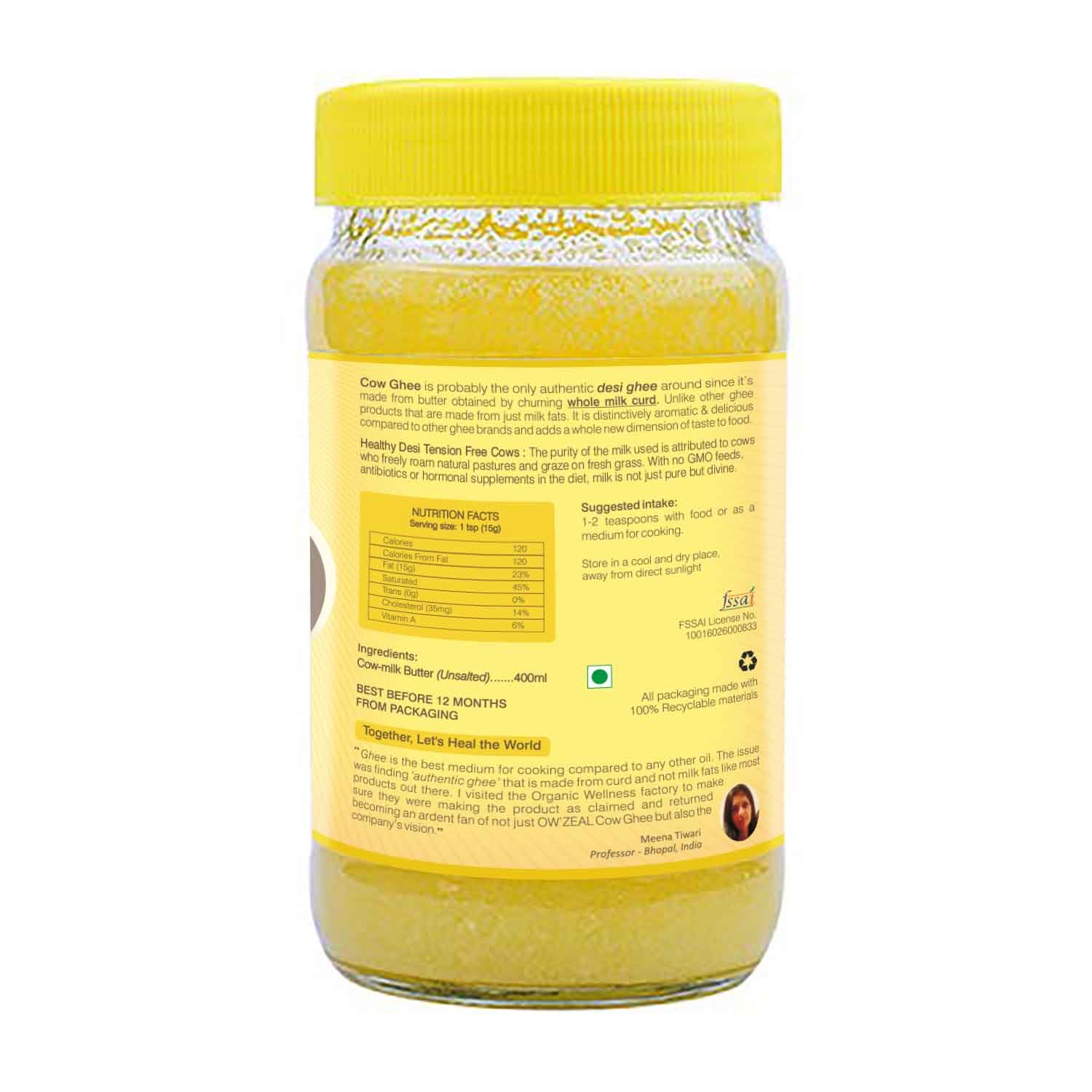 Organic Wellness A2 Bilona Cow Ghee | Vedic Bilona Method Ghee | 100% Pure, Natural & Healthy Ghee | Boost Your Energy With Premium & Traditional Ghee