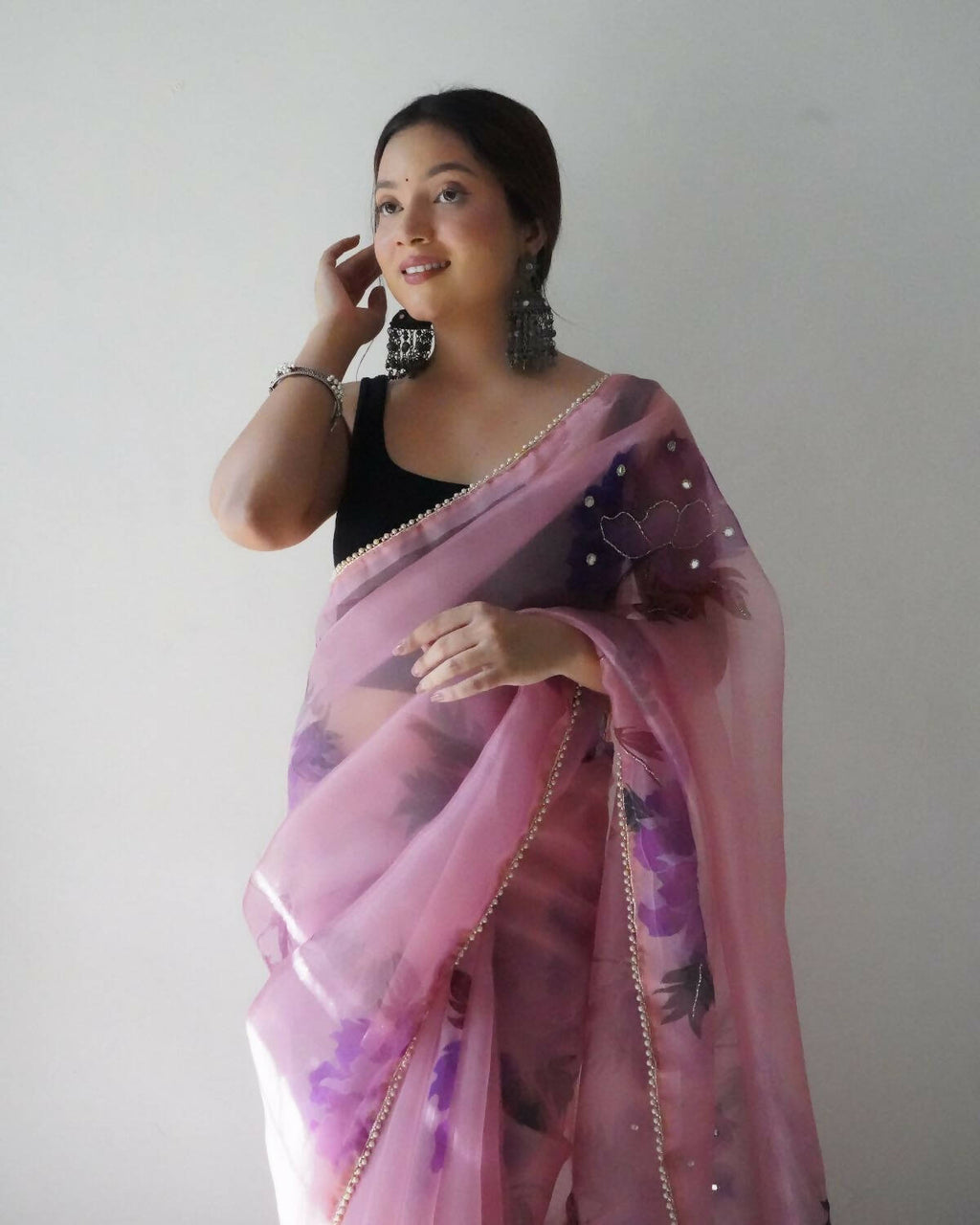 Vamsee Pink Organza Saree