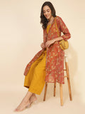 Janasya Women's Mustard Moss Solid Festive Crop Top Set