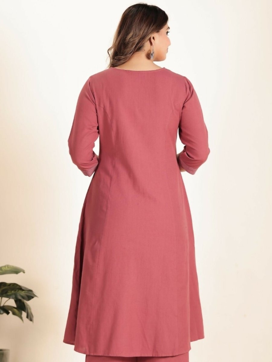 Aramya Pink Linen Cotton Solid A-line Kurta for Women