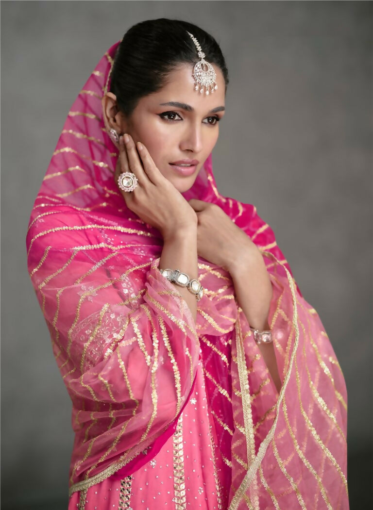 Vastranavya Pink Embroidered Sequins Work Pakistani Palazzo Suit
