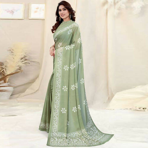 Women's Partywear Designer Pista Chinon Shiffon Fancy Saree - Dyuti