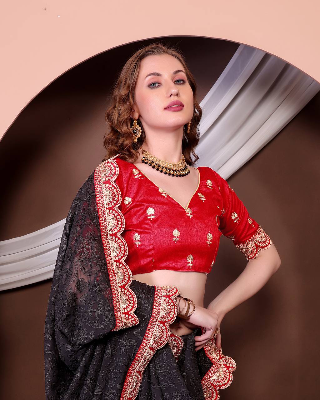 Teeya Creation Black Color Georgette Fabric Chikankari Work Saree
