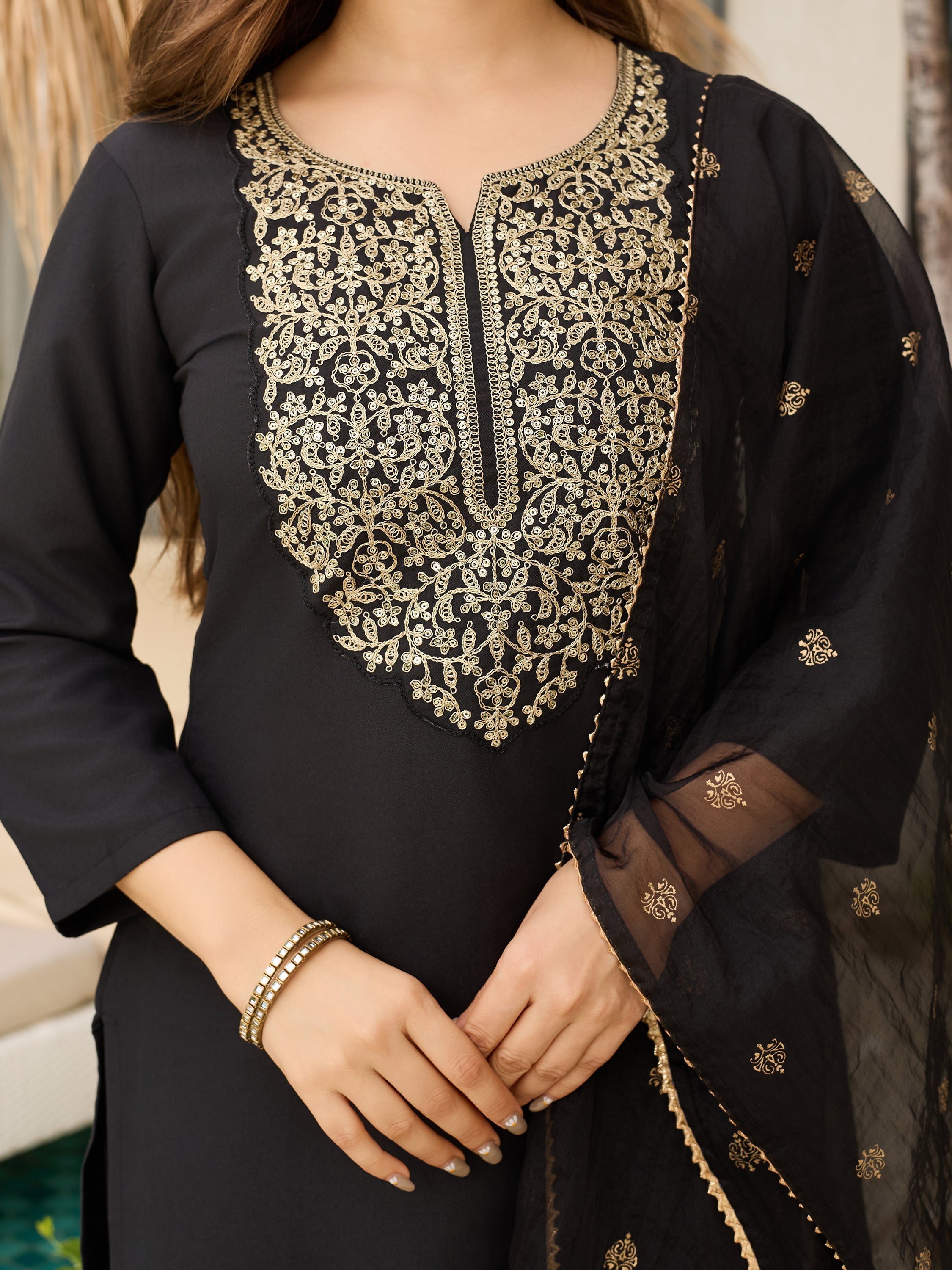 The52 Women Embroidery Work with Viscose Fabric Straight Kurta, Pant and Dupatta Set