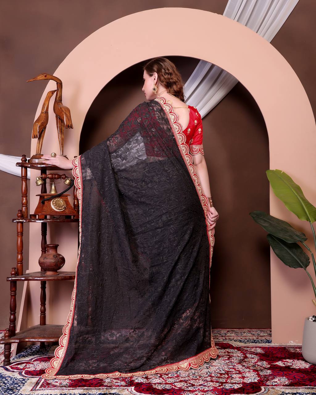 Teeya Creation Black Color Georgette Fabric Chikankari Work Saree