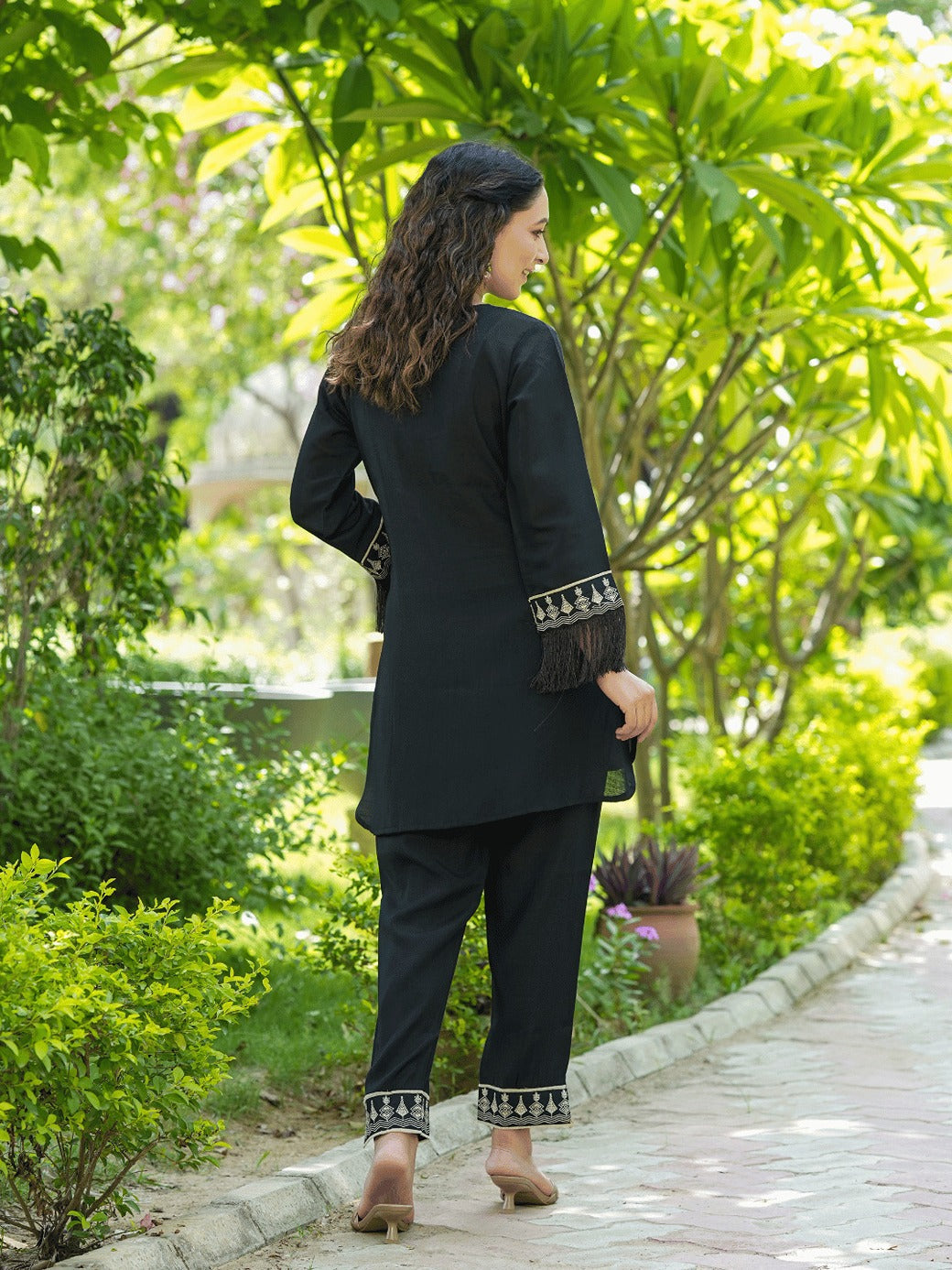 Yufta Black Embroidered Shirt And Trouser Co Ords