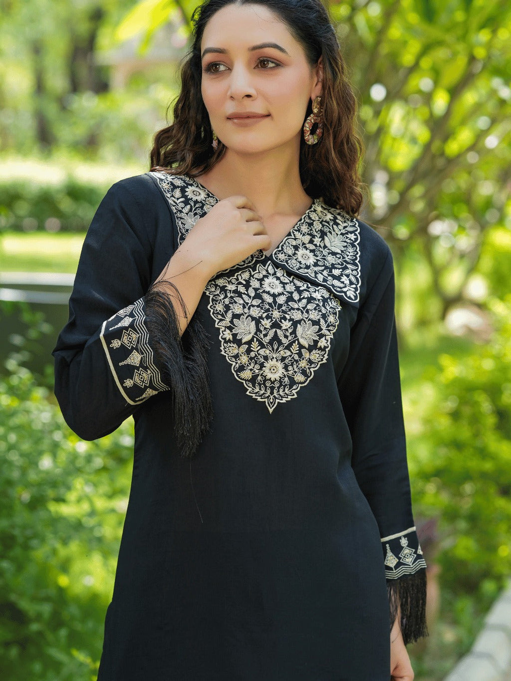 Yufta Black Embroidered Shirt And Trouser Co Ords