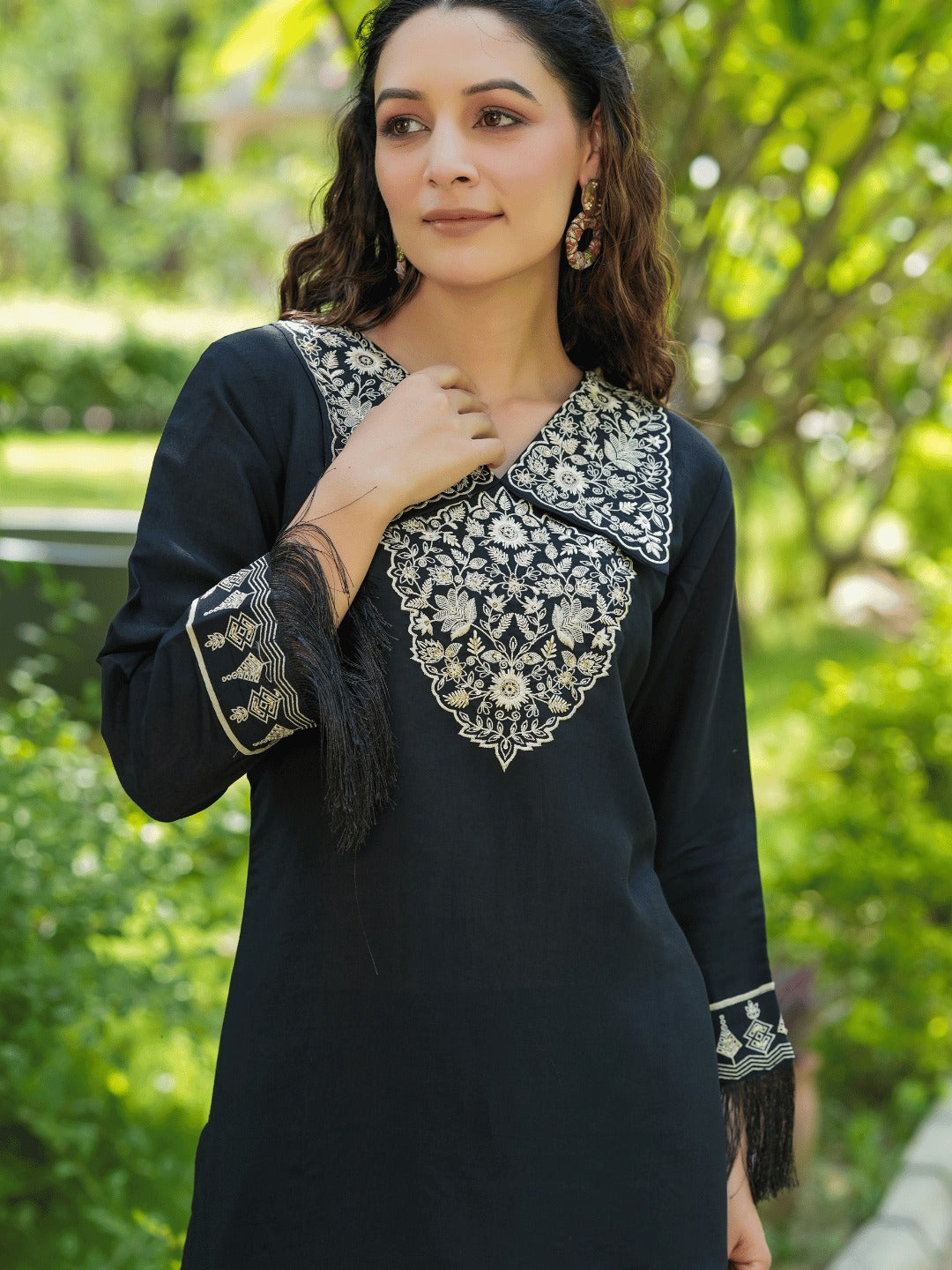 Yufta Black Embroidered Shirt And Trouser Co Ords