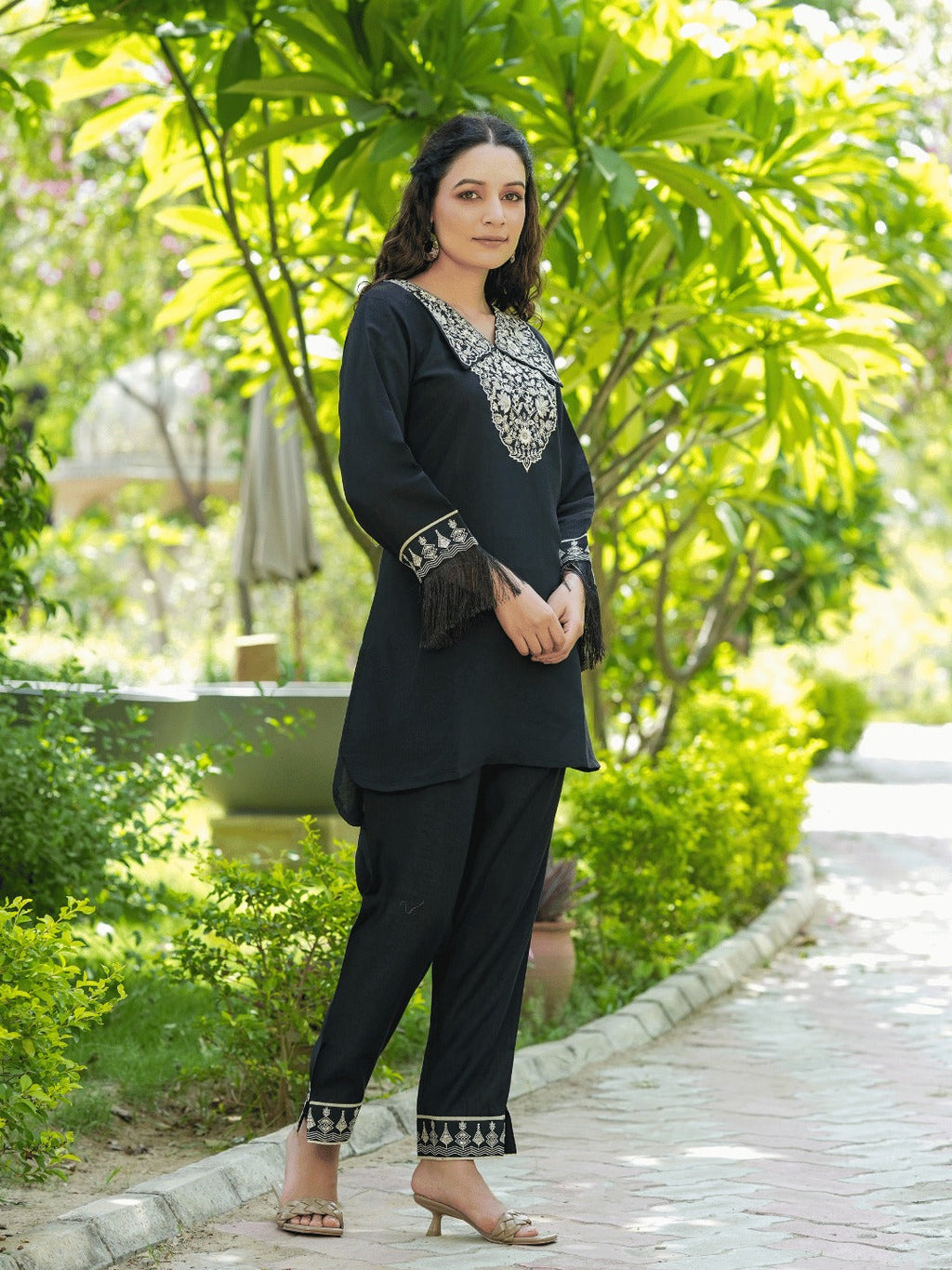 Yufta Black Embroidered Shirt And Trouser Co Ords