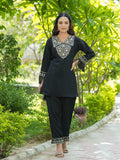 Yufta Black Embroidered Shirt And Trouser Co Ords
