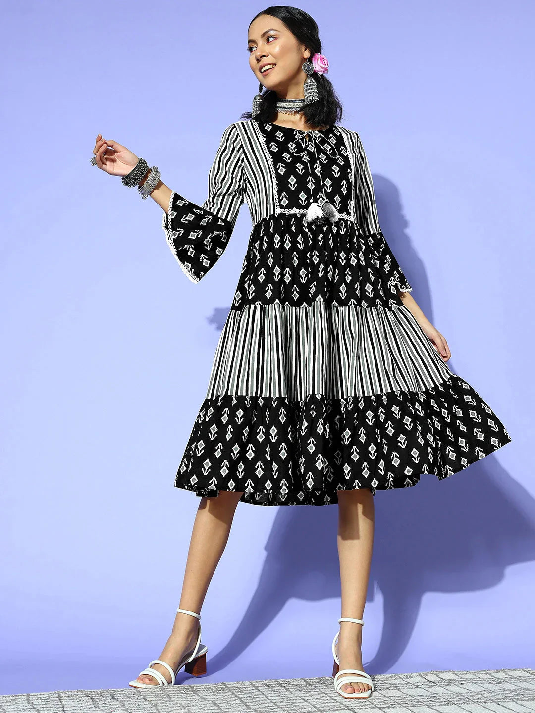 Yufta Black Ethnic Motifs Indie Gal Dress