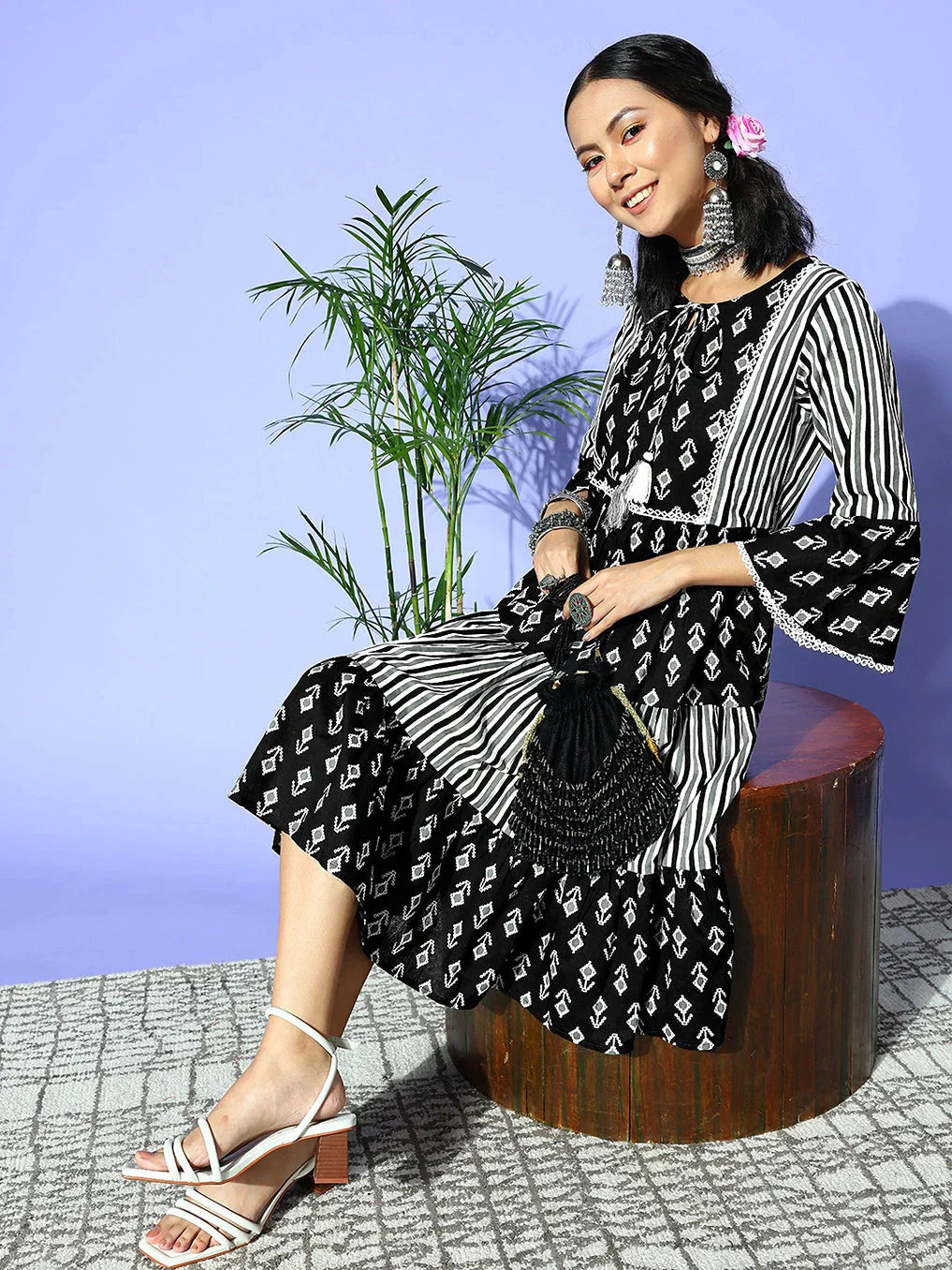 Yufta Black Ethnic Motifs Indie Gal Dress