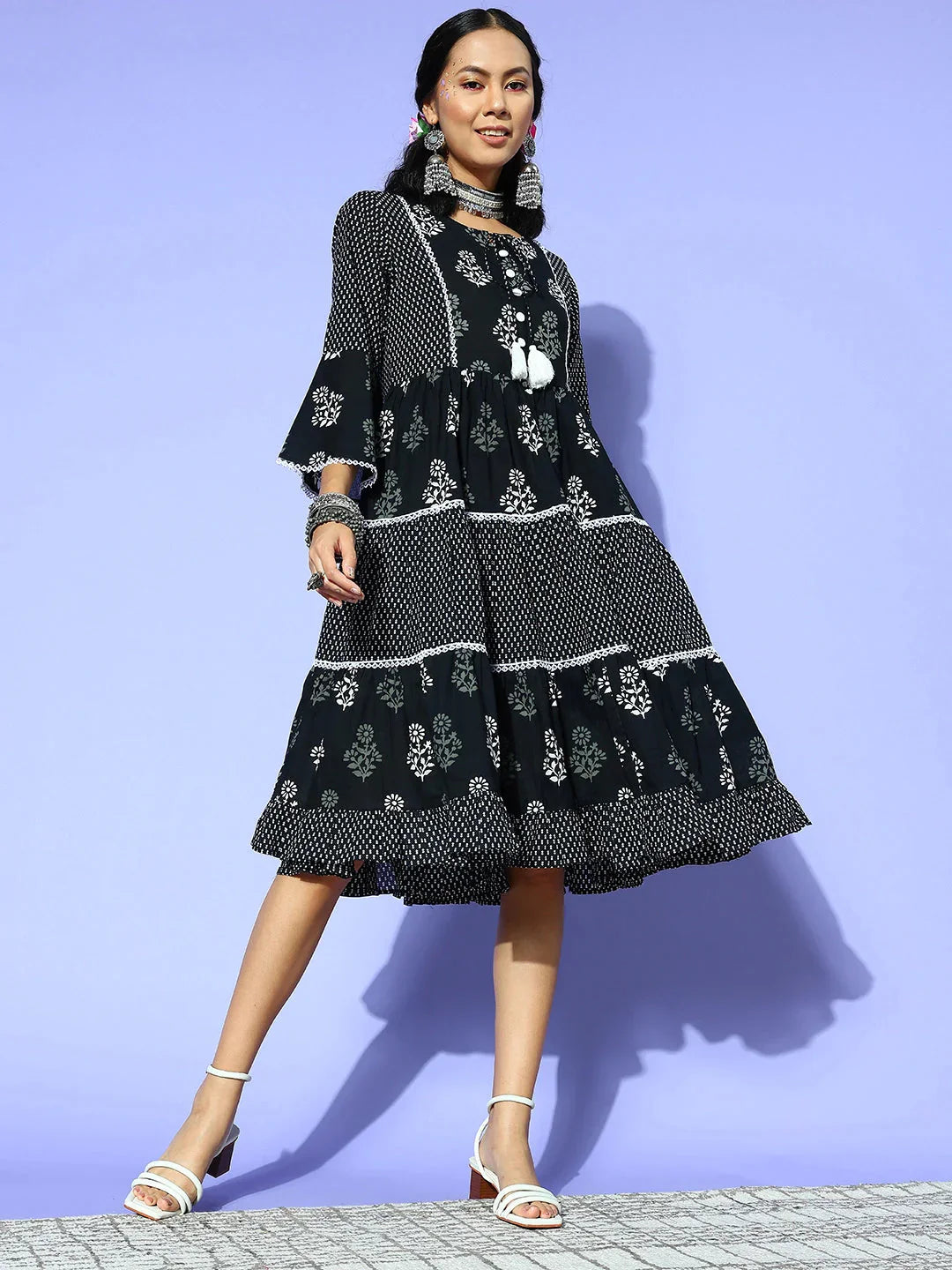 Yufta Black Ethnic Motifs Indie Gal Dress