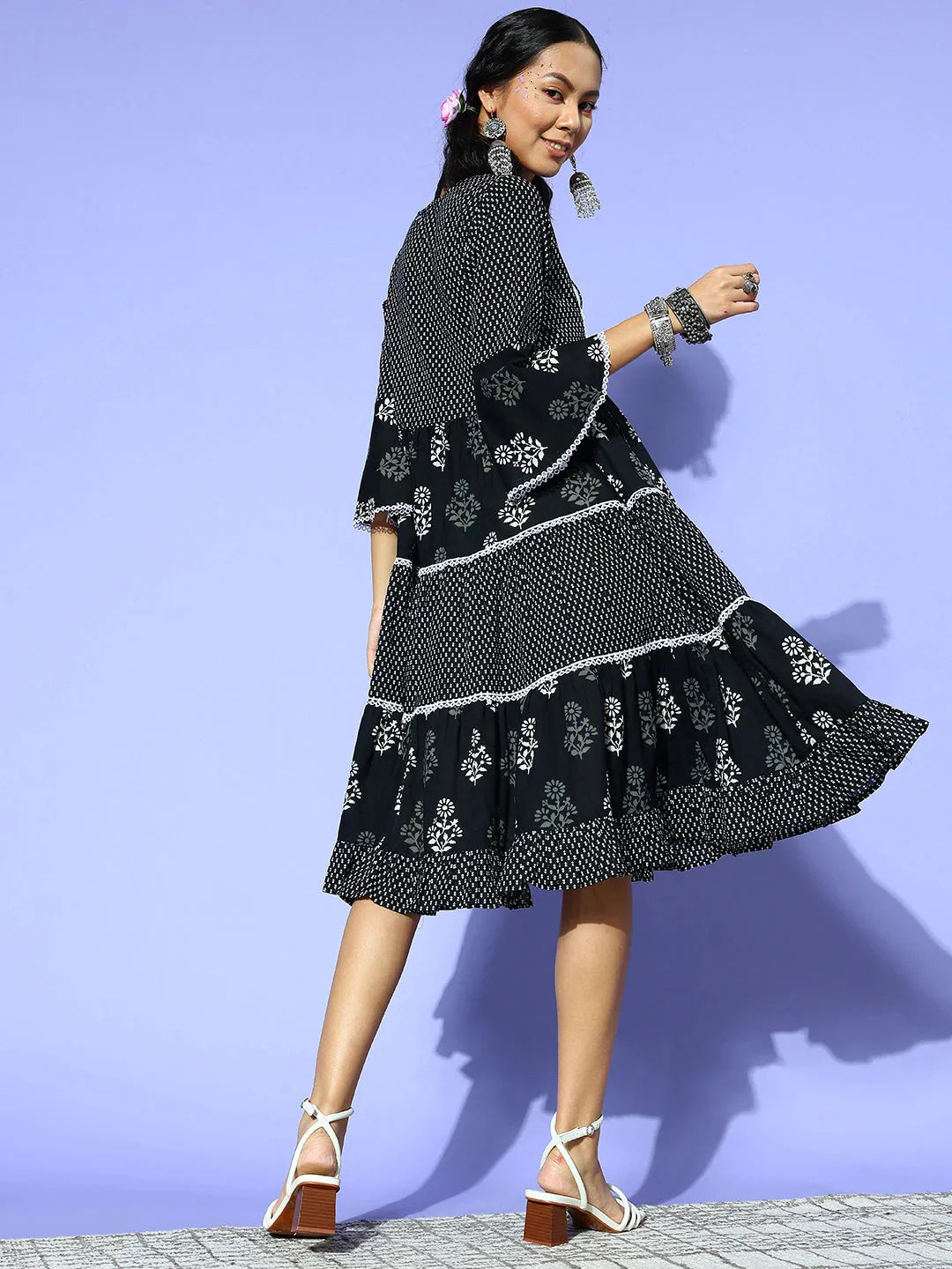 Yufta Black Ethnic Motifs Indie Gal Dress