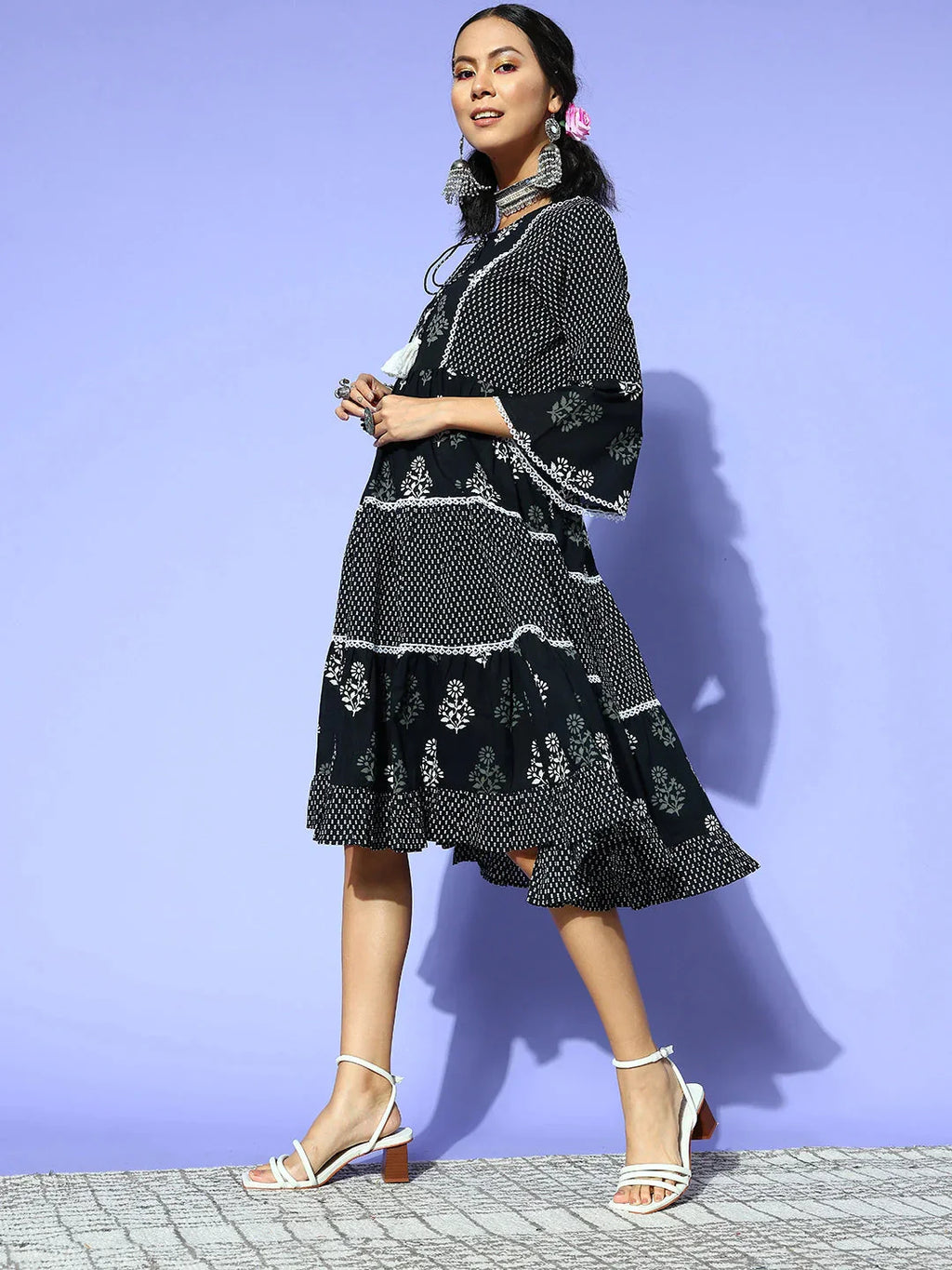 Yufta Black Ethnic Motifs Indie Gal Dress
