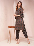 Yufta Black Ethnic Motifs Mandarin Collar Straight Kurta Trouser Set