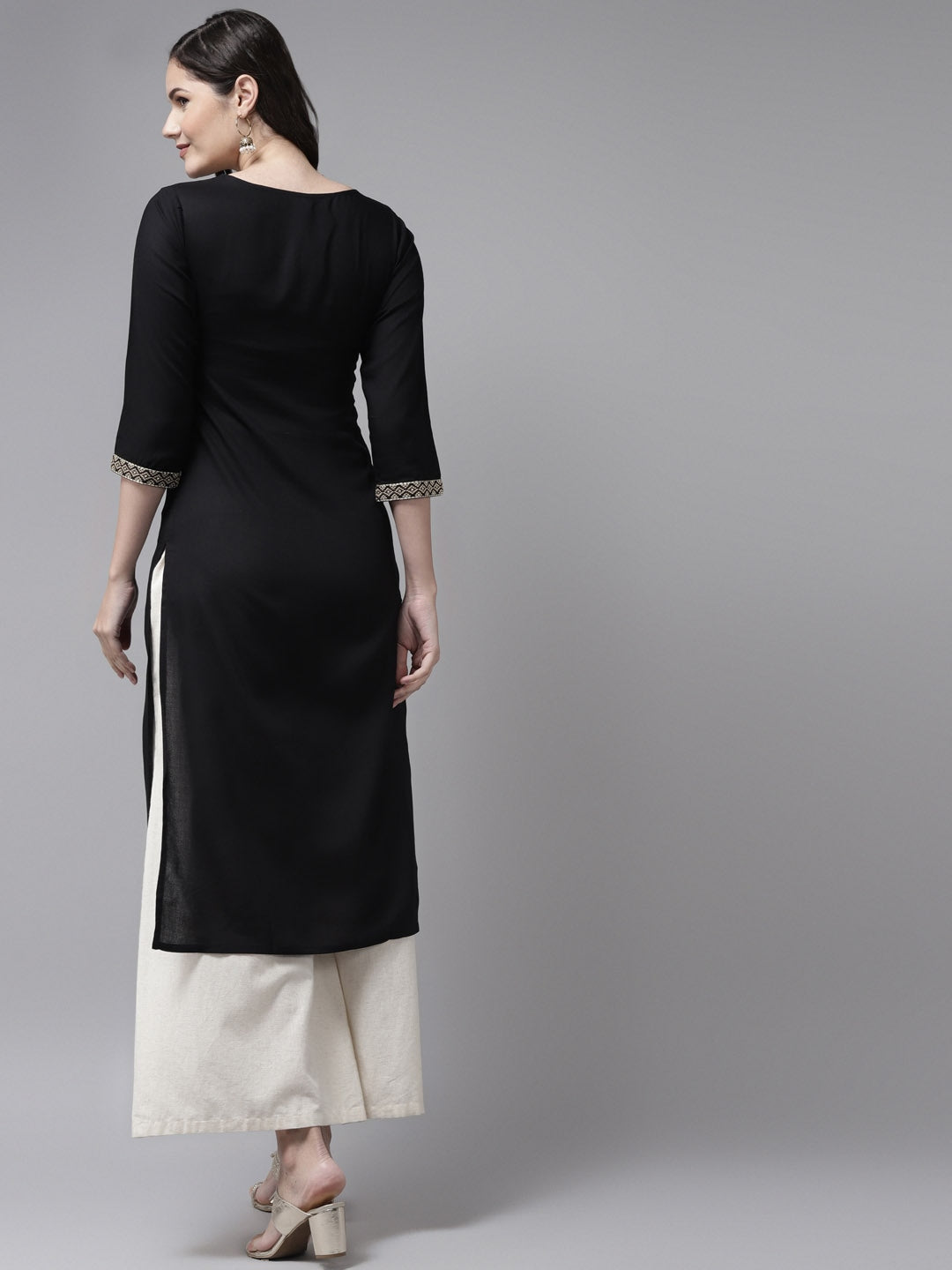 Yufta Black Ethnic Motifs Yoke Design Kurta