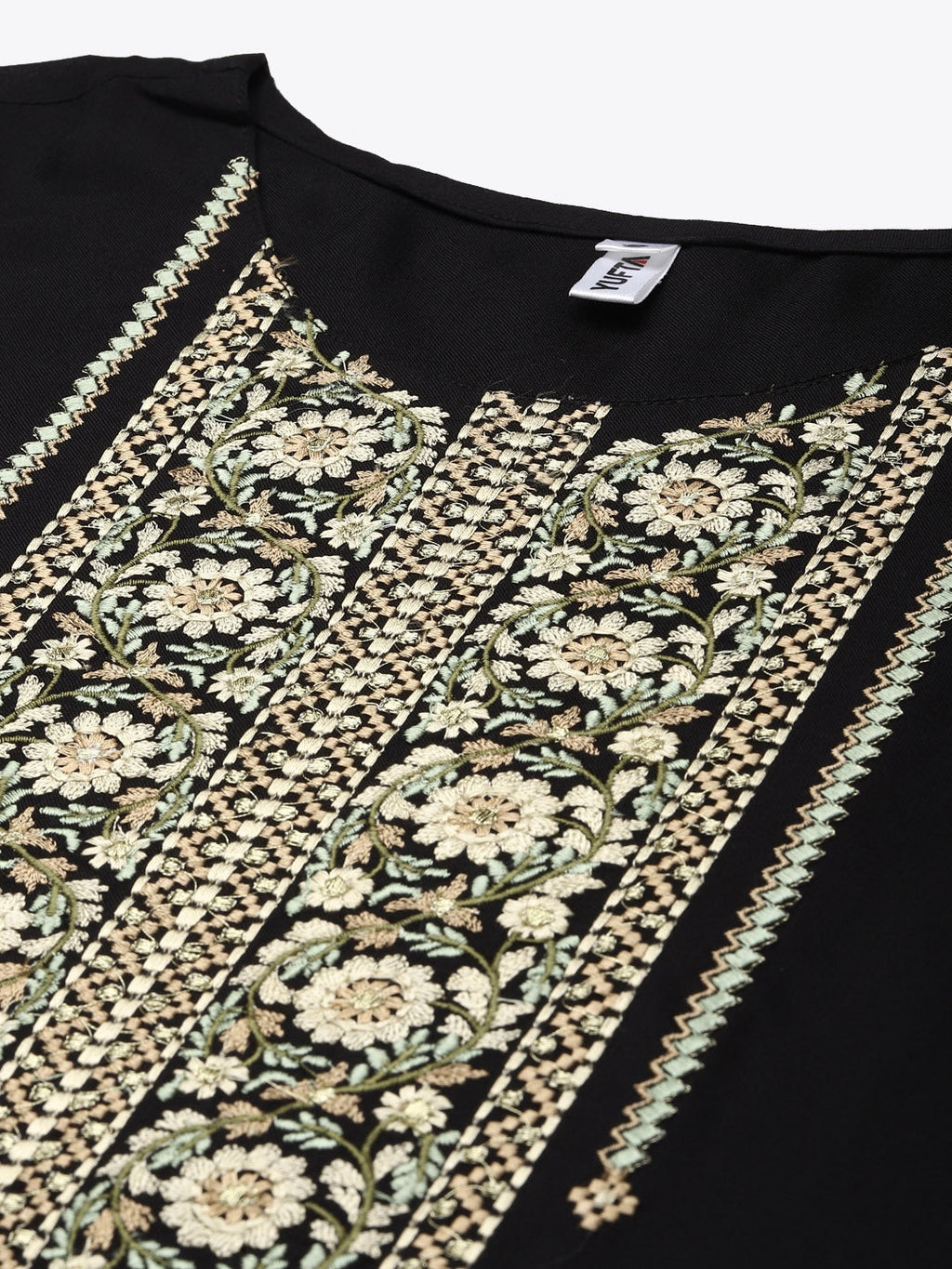 Yufta Black Ethnic Motifs Yoke Design Kurta