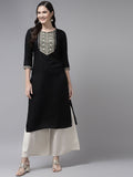 Yufta Black Ethnic Motifs Yoke Design Kurta