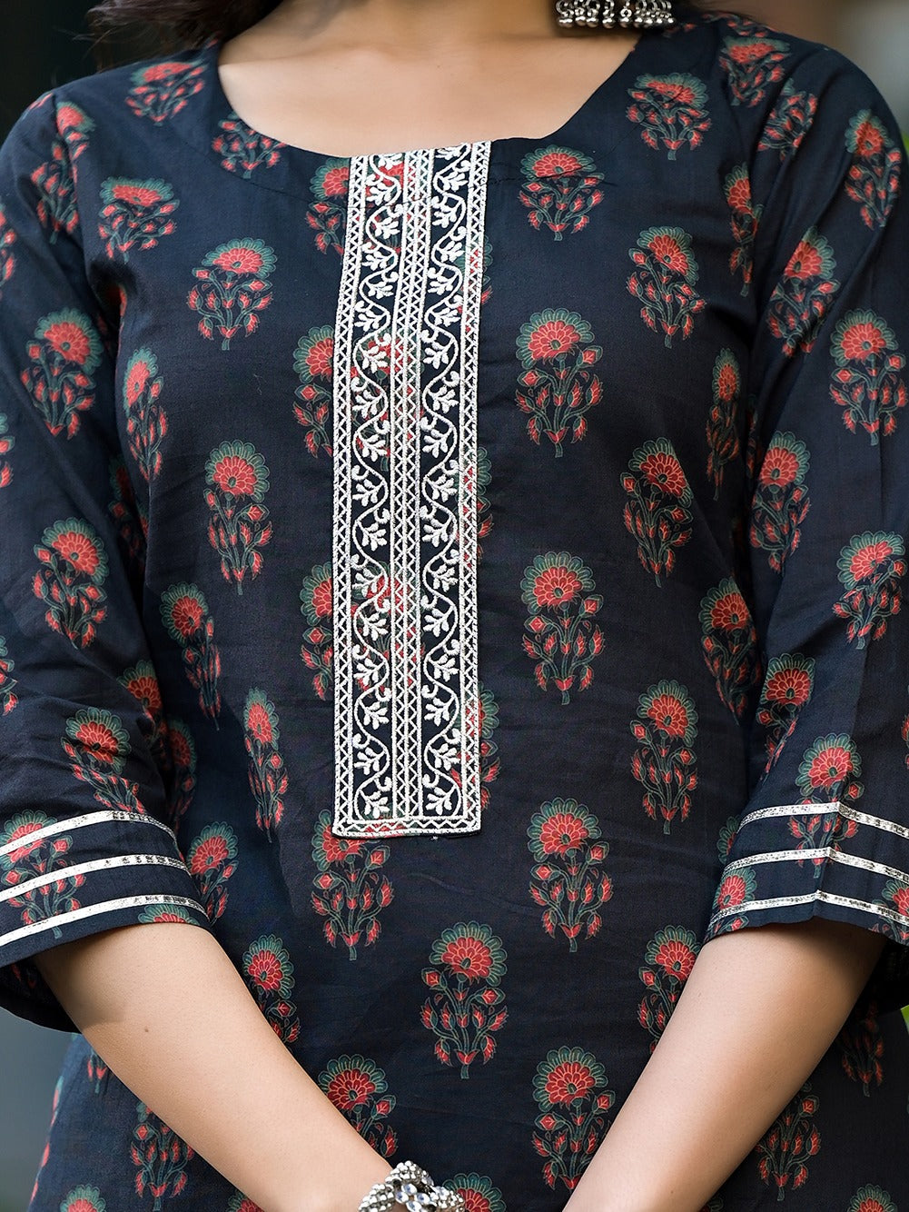 Yufta Black Floral Zari_Work Kurta Sharara With Dupatta Set