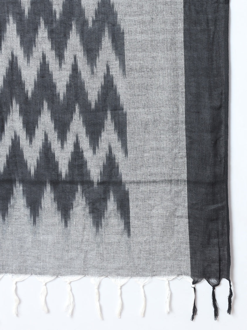 Yufta Black Ikat Print A-Line Kurta Pant And Dupatta Set