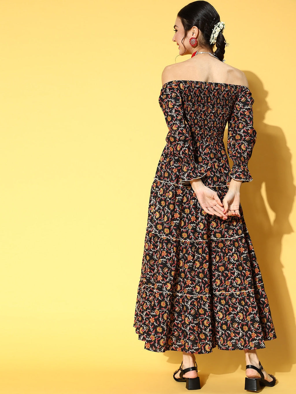 Yufta Black & Mustard Ethnic Printed Dress