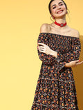 Yufta Black & Mustard Ethnic Printed Dress