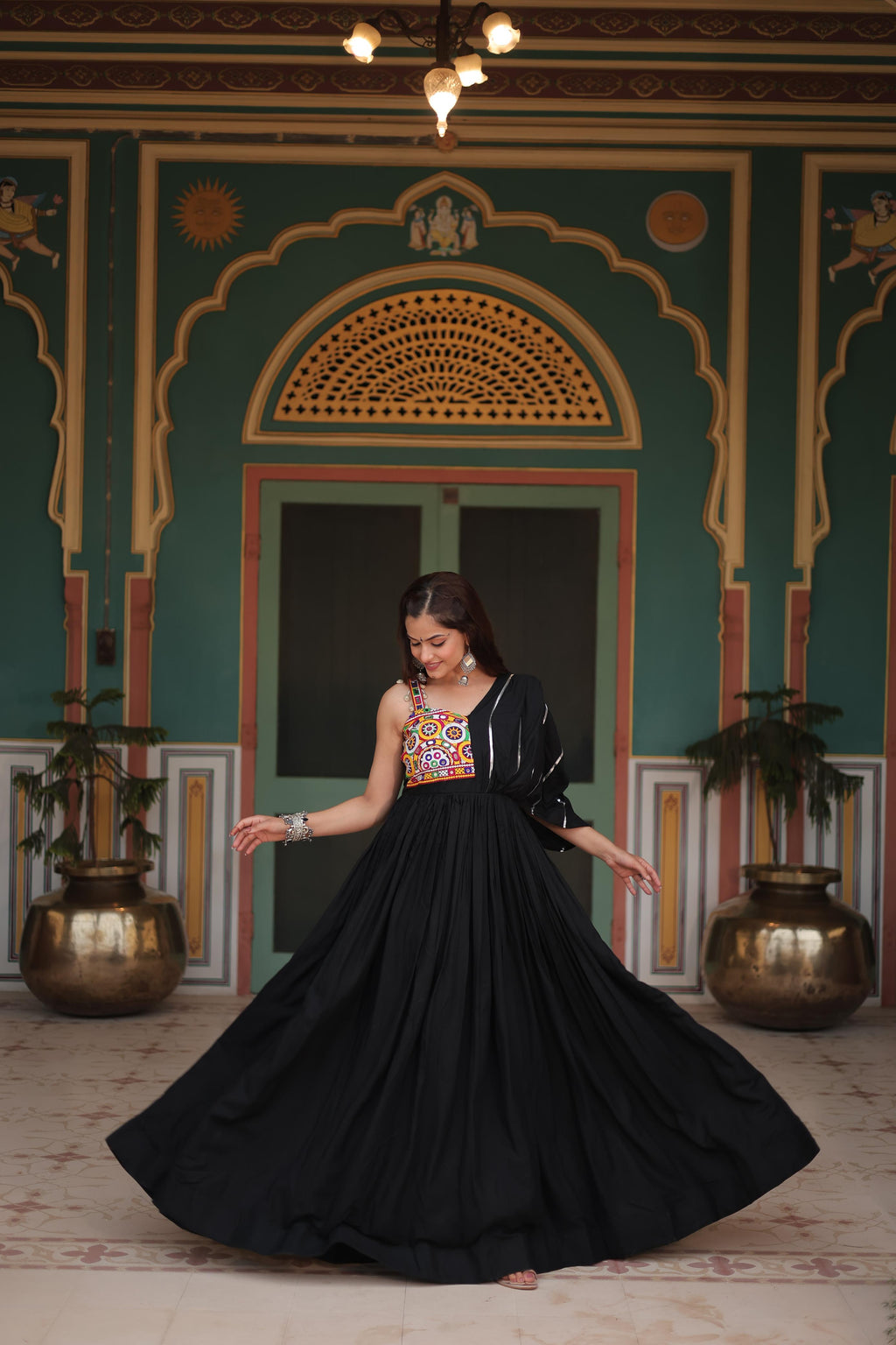 Lorenvalley Black Rayon Fabric with Designer Lace Gown