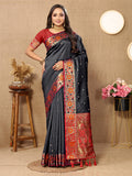 Lorenvalley Fashion Black Soft Paithani Silk Woven Design Rich Meenakari Zari Weaving Pallu Saree