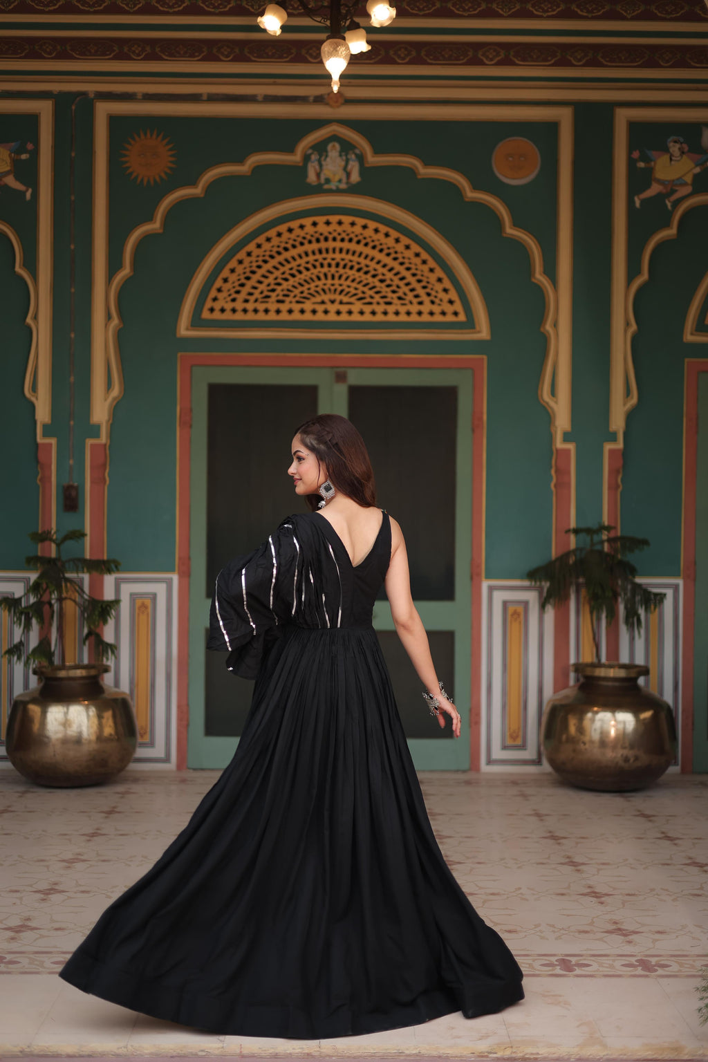 Lorenvalley Black Rayon Fabric with Designer Lace Gown