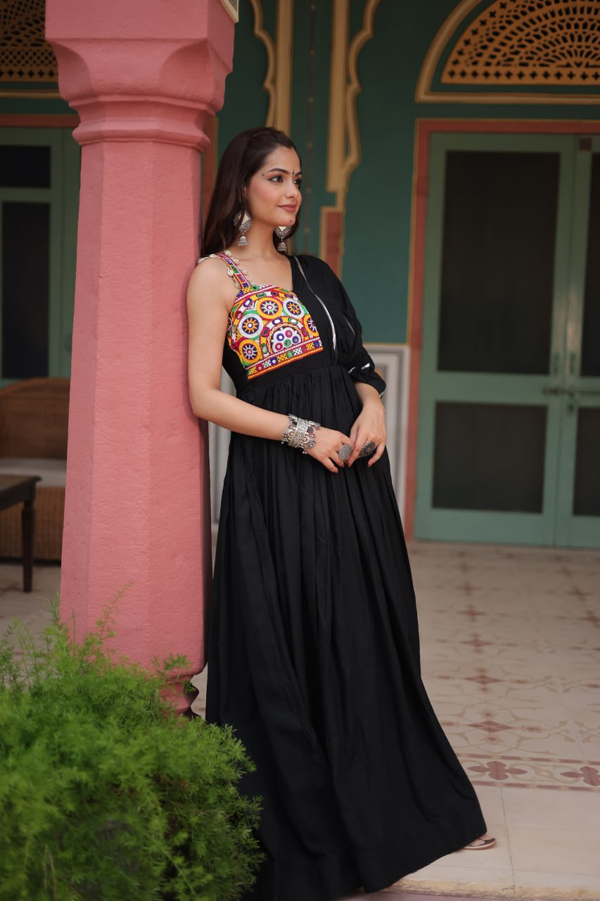 Lorenvalley Black Rayon Fabric with Designer Lace Gown