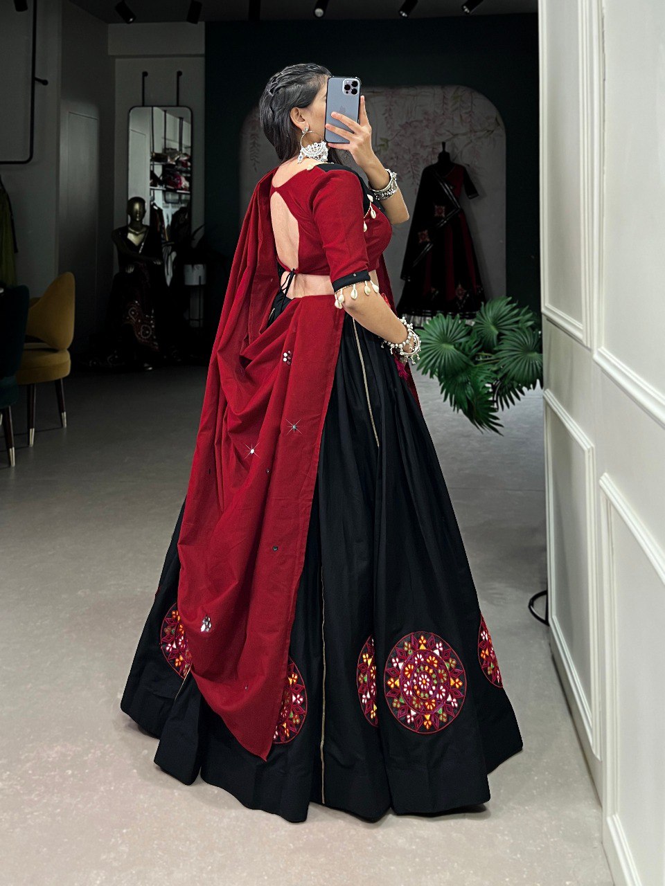 Lorenvalley Pure Black Cotton Plain And Gamthi Patch Work With Gota Patti Lehenga Choli with Dupatta