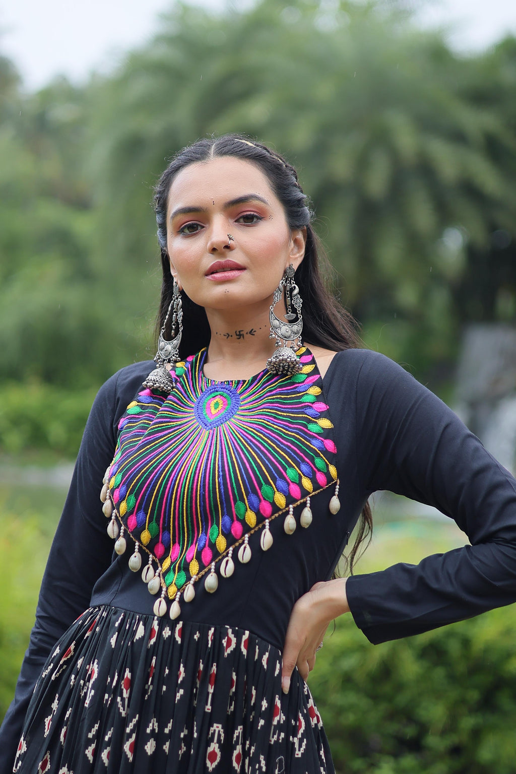 Lorenvalley Black Cotton Printed With Kutchi Gamthi Work and Kodi Lace Gown
