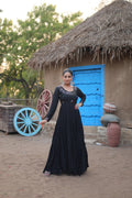Lorenvalley Black Rayon Fabric With Real Mirror Work Gown