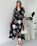 Pimu Front Slit Midi Dresses V-neck Designs For Women Party Wear - Black