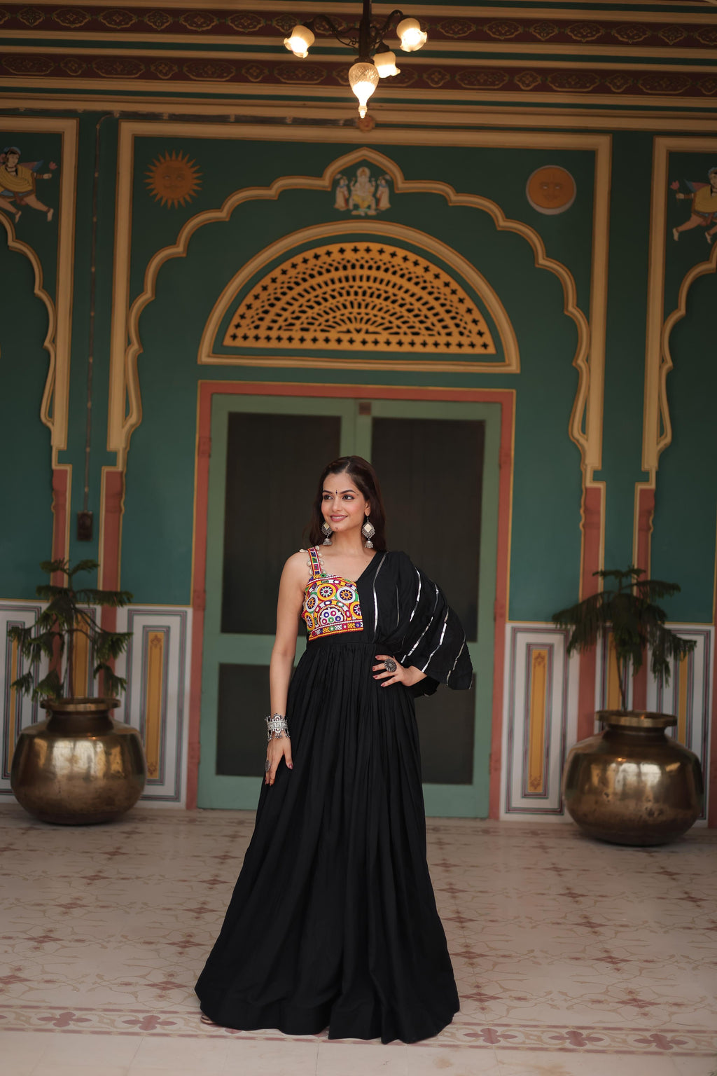 Lorenvalley Black Rayon Fabric with Designer Lace Gown