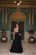 Lorenvalley Black Rayon Fabric with Designer Lace Gown